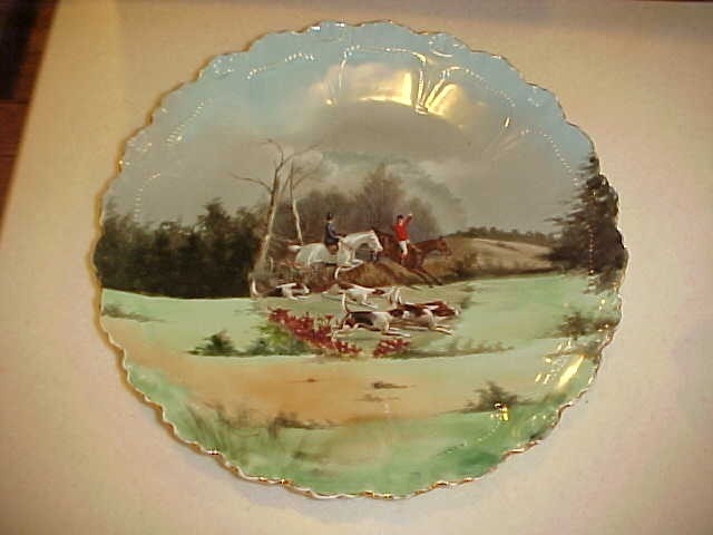 Hand Painted Allover Fox Hunting Scene Charger Plate On
