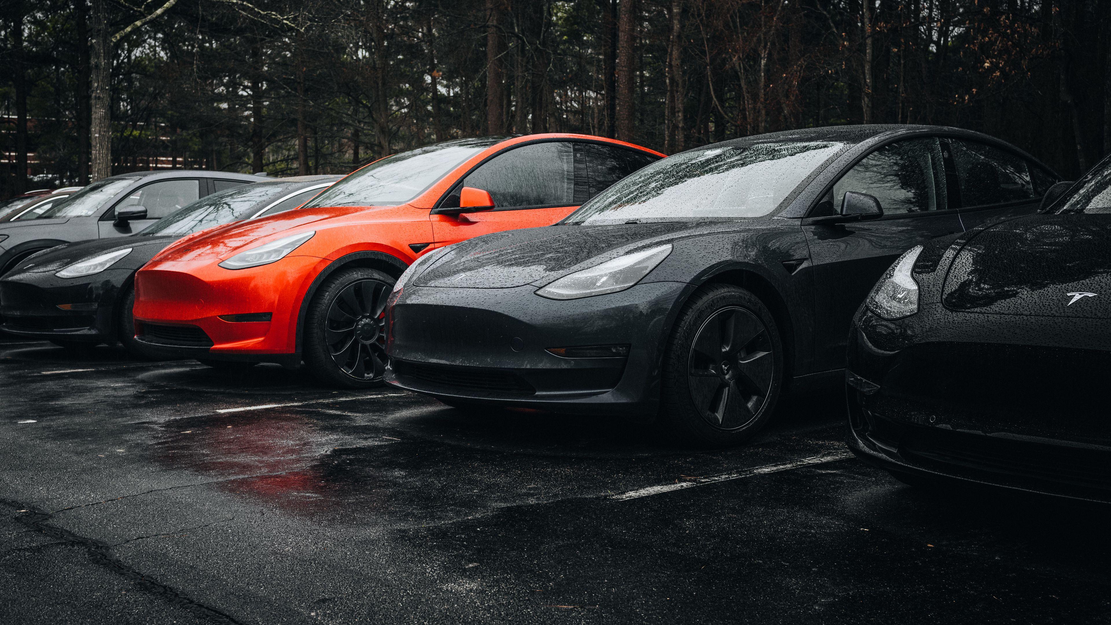 Wallpaper Tesla Car Black Wheel Drops Rain