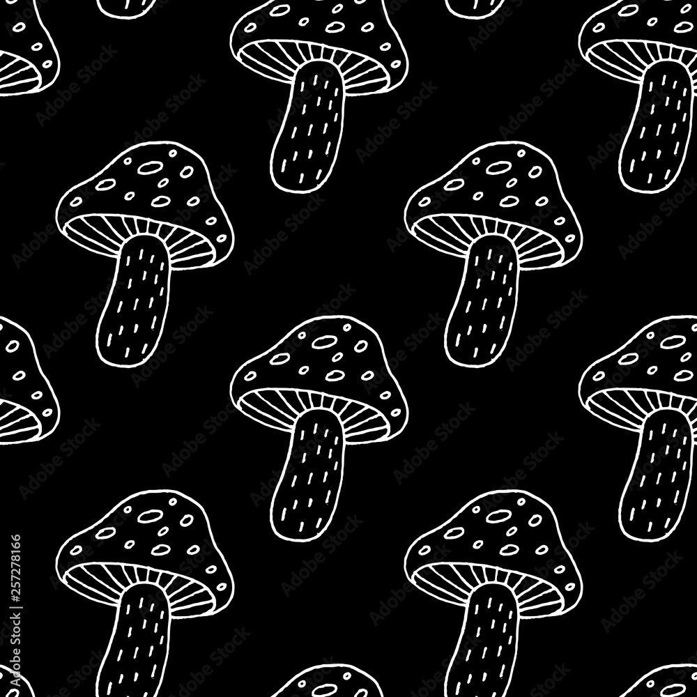 Cute Cartoon Mushroom Pattern With Hand Drawn Mushrooms Sweet