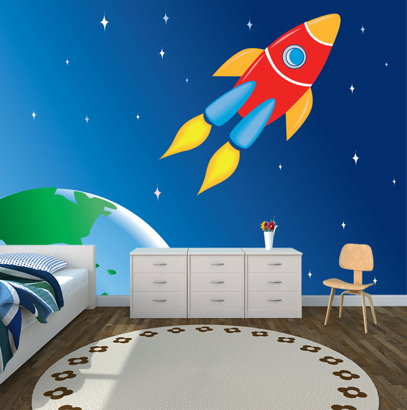 Space Rocket Kids Room Wallpaper Wall Mural