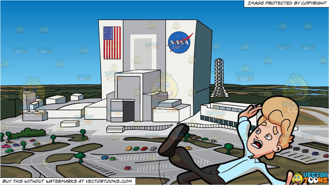 A Man Slipping On His Back And Nasa Headquarters Background