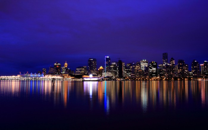 Vancouver Blue Canada City Light Night Water