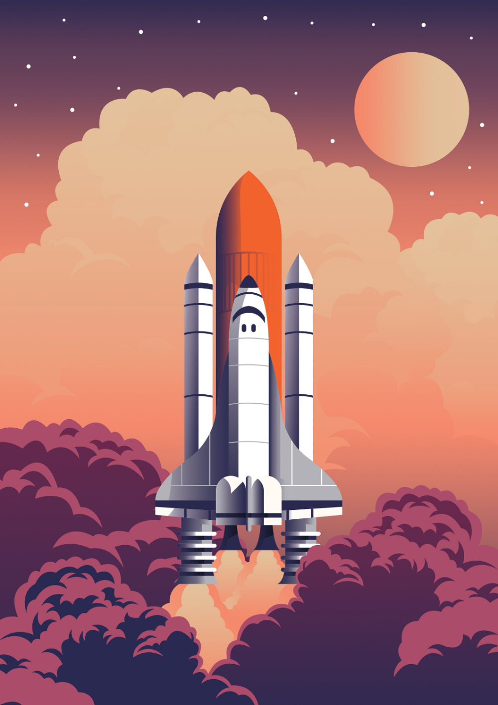 Beautiful Space Shuttle Illustration Print Nasa Poster Kids