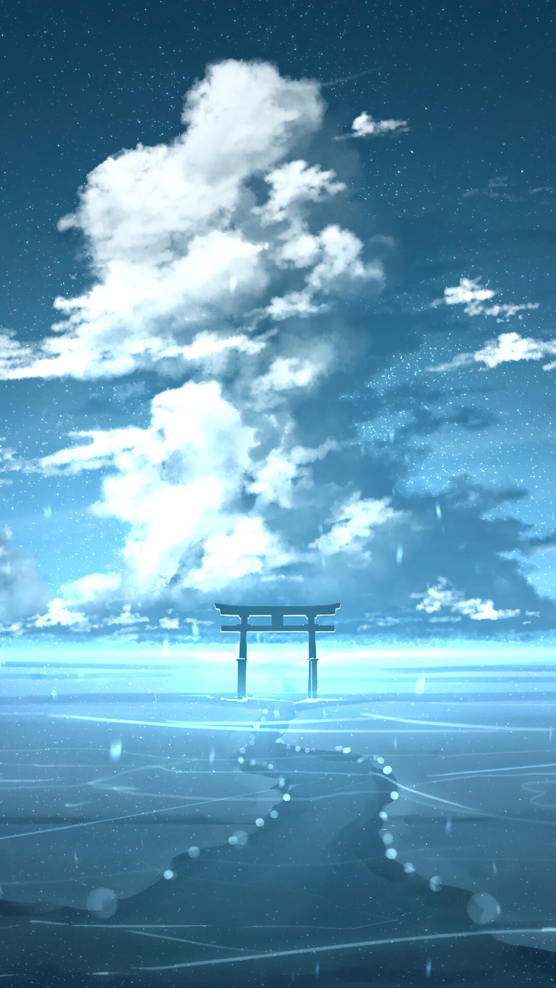 Torii Japanese Shrine Anime Scenery Art 4K Wallpaper iPhone HD