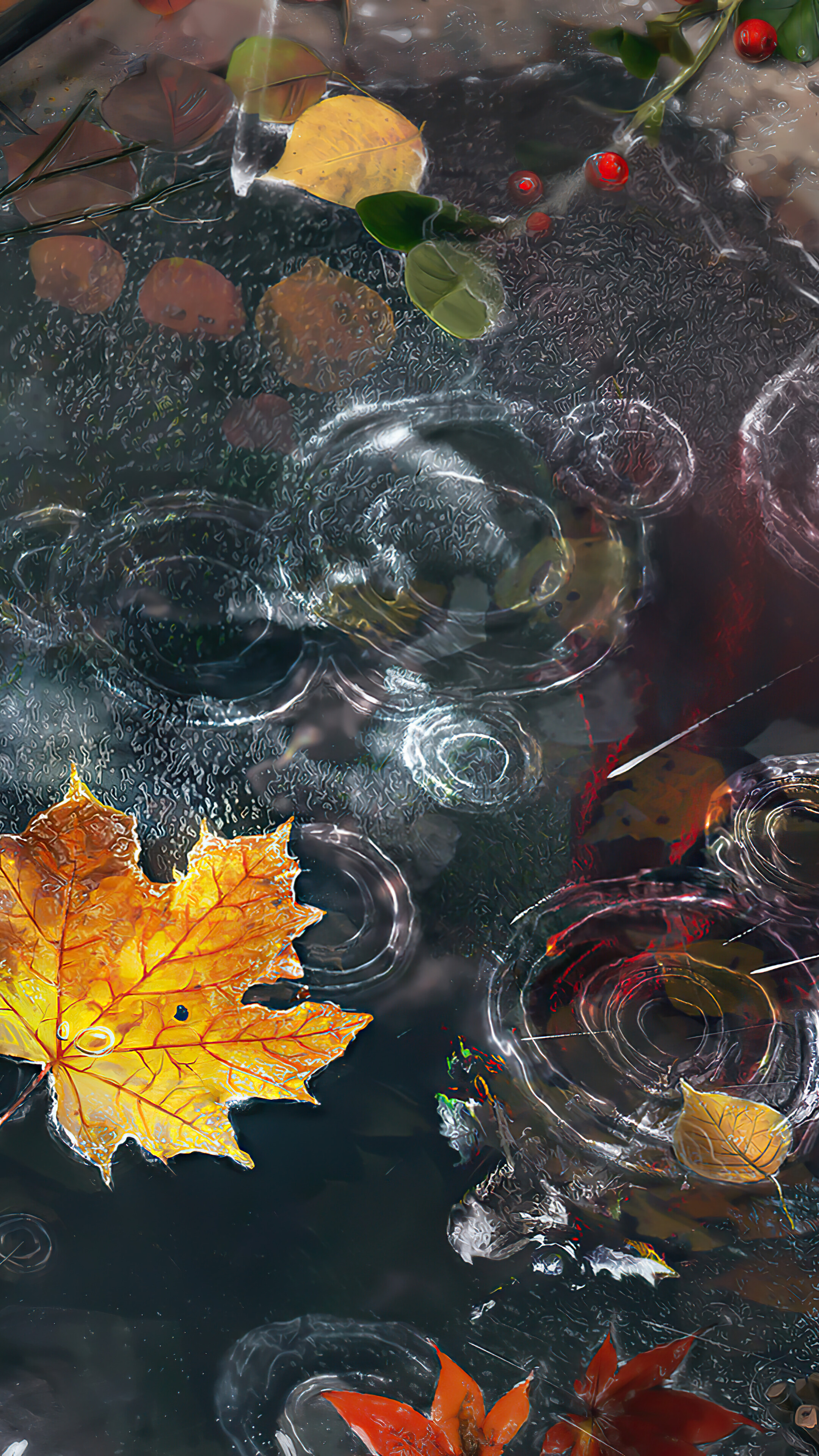 Rain Drop Autumn Leaves Art HD 4k Wallpaper