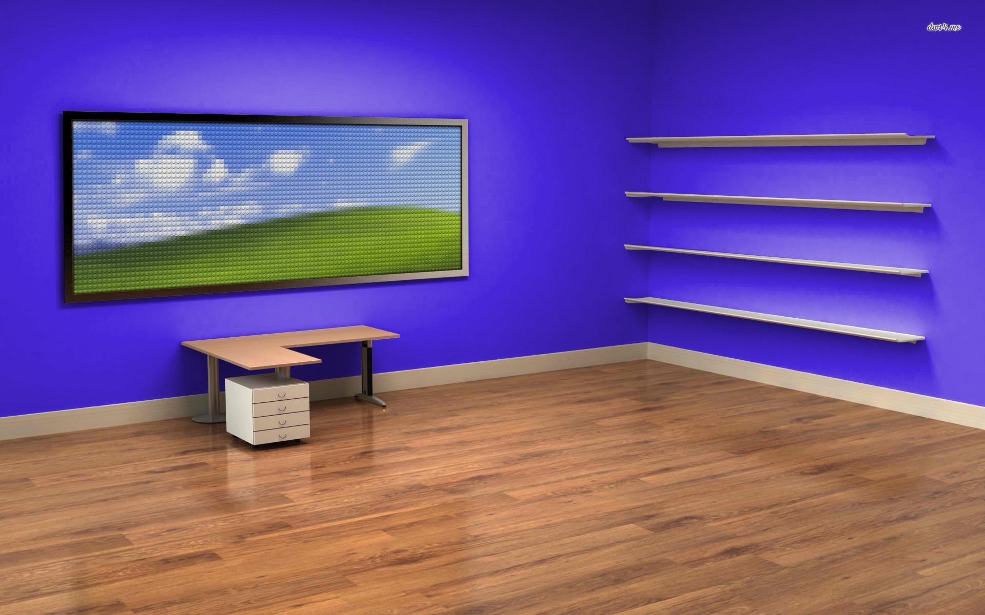 Desk And Shelves Desktop Wallpaper