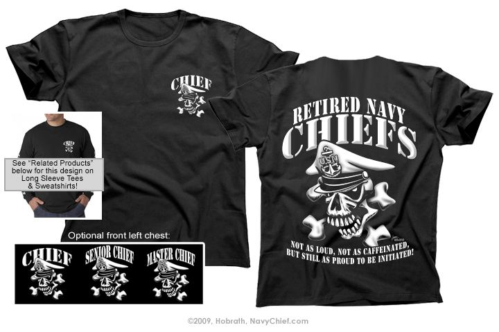 Navychief Retired Navy Chief Skull Crossbones T Shirt Black