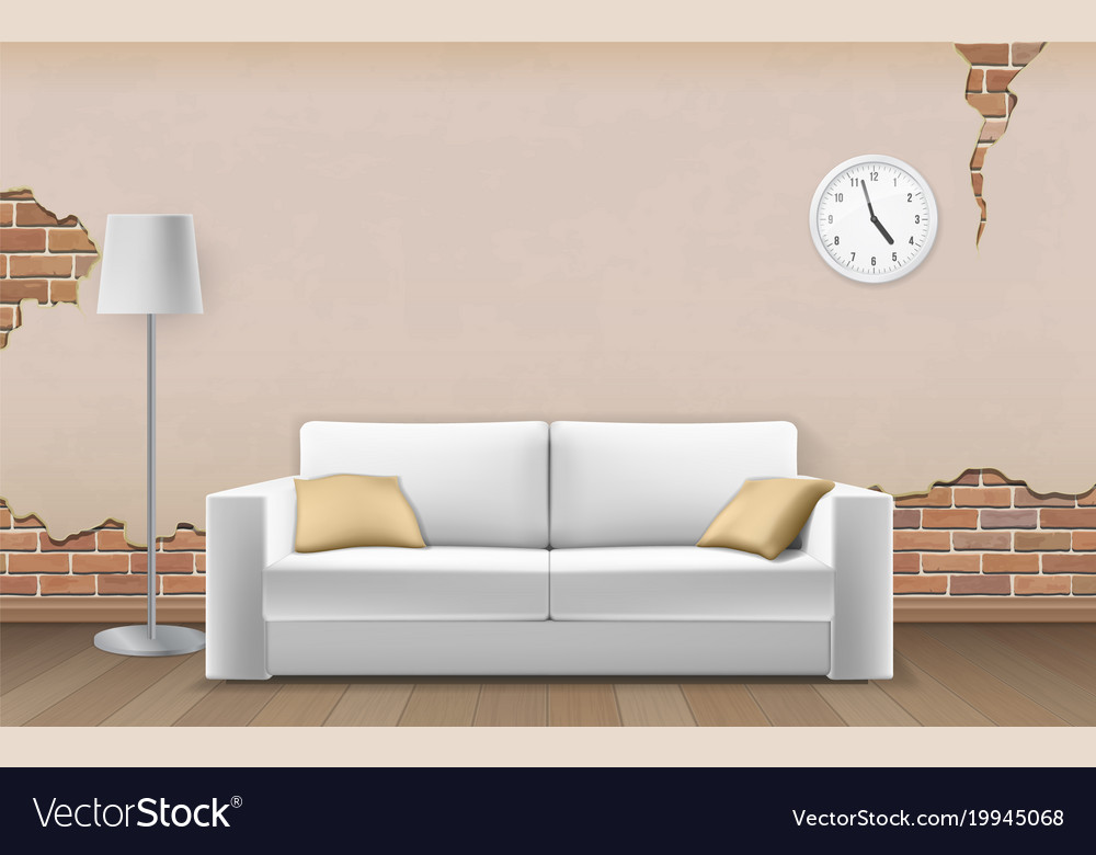 White Sofa On Old Wall Background Royalty Vector Image