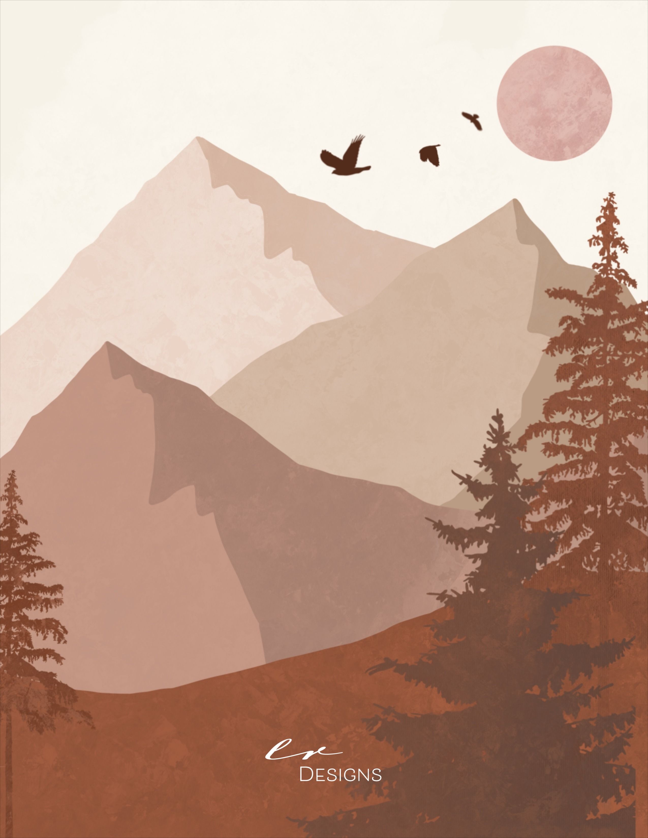 Birds Flying In The Sky Over Mountains And Trees Wallpaper