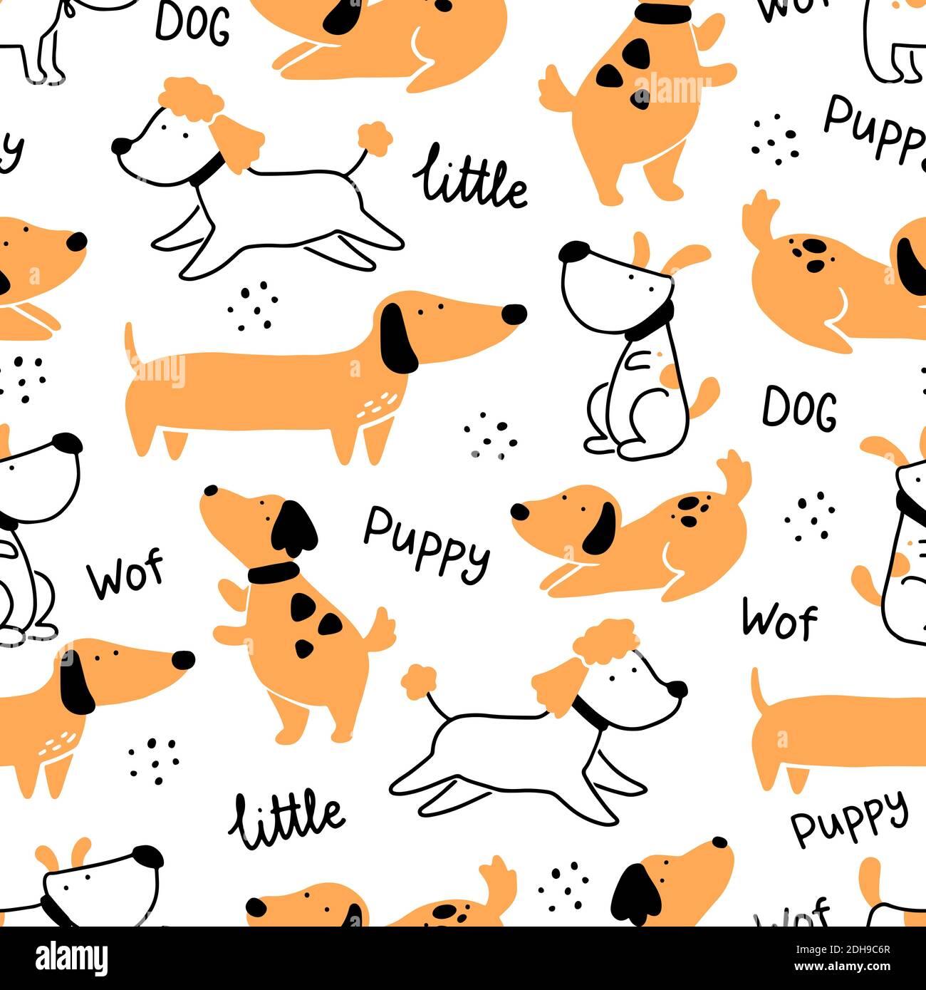 Seamless Pattern Of Cute Dog Puppy Cartoon Funny And Happy