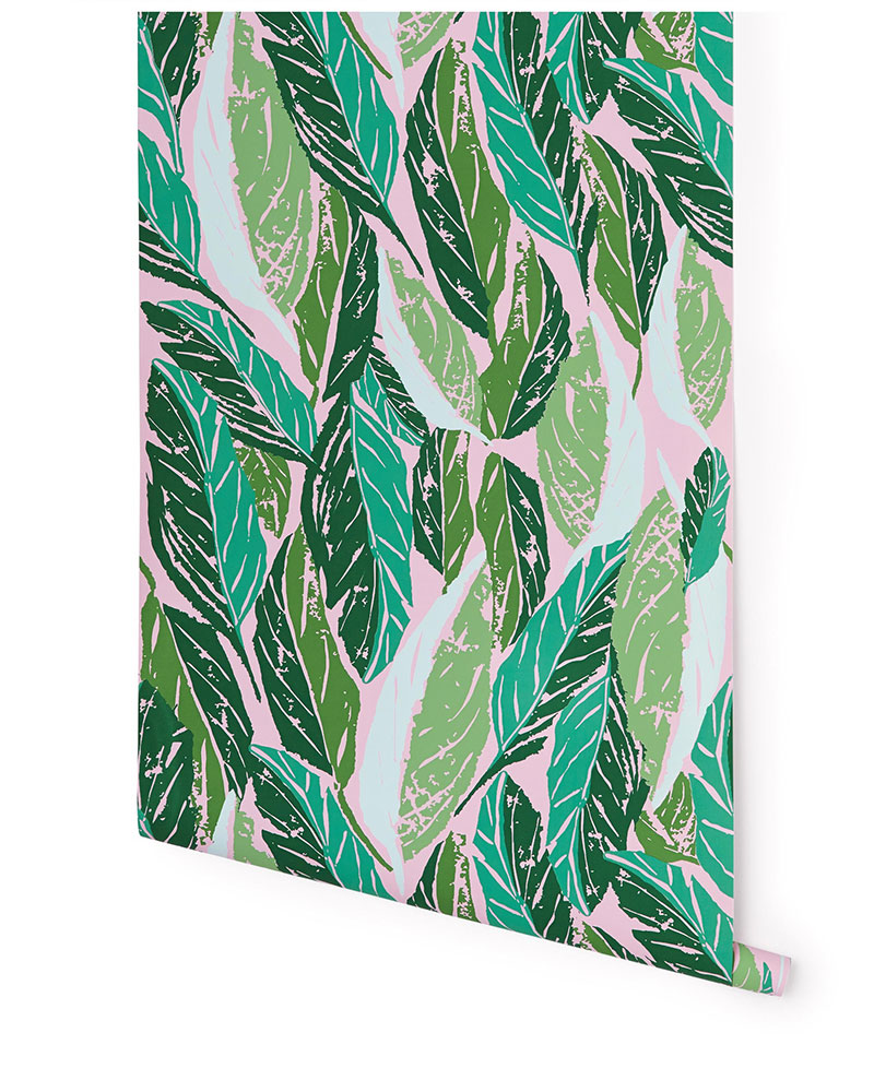 an updated take on the famed martinique banana leaf wallpaper that