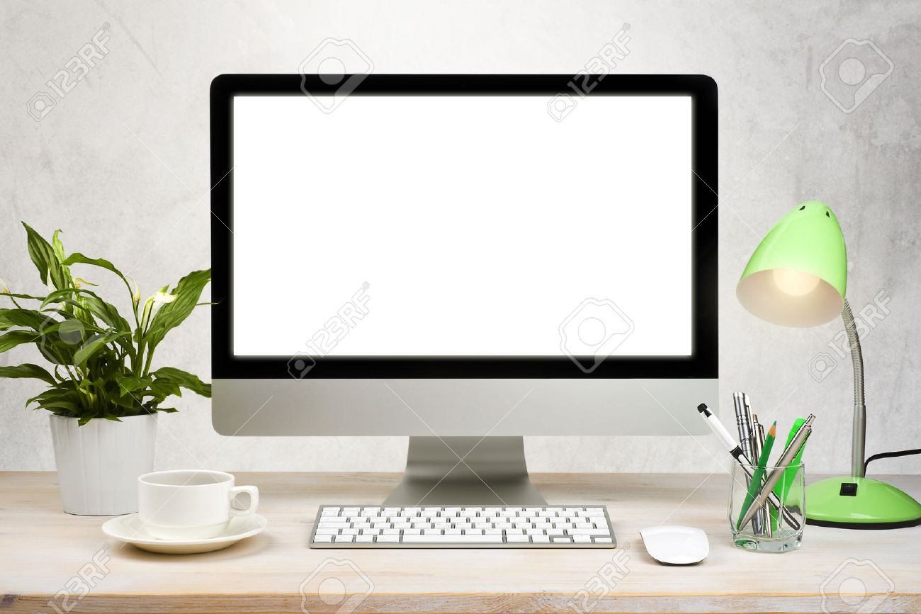 Workspace Background With Desktop Pc And Office Accessories On