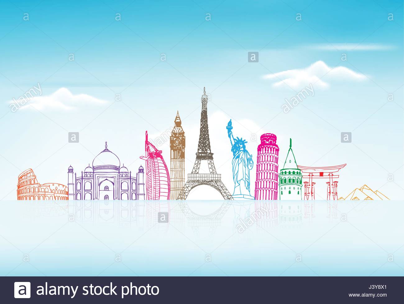 Travel And Tourism With Famous World Landmarks Vector Background