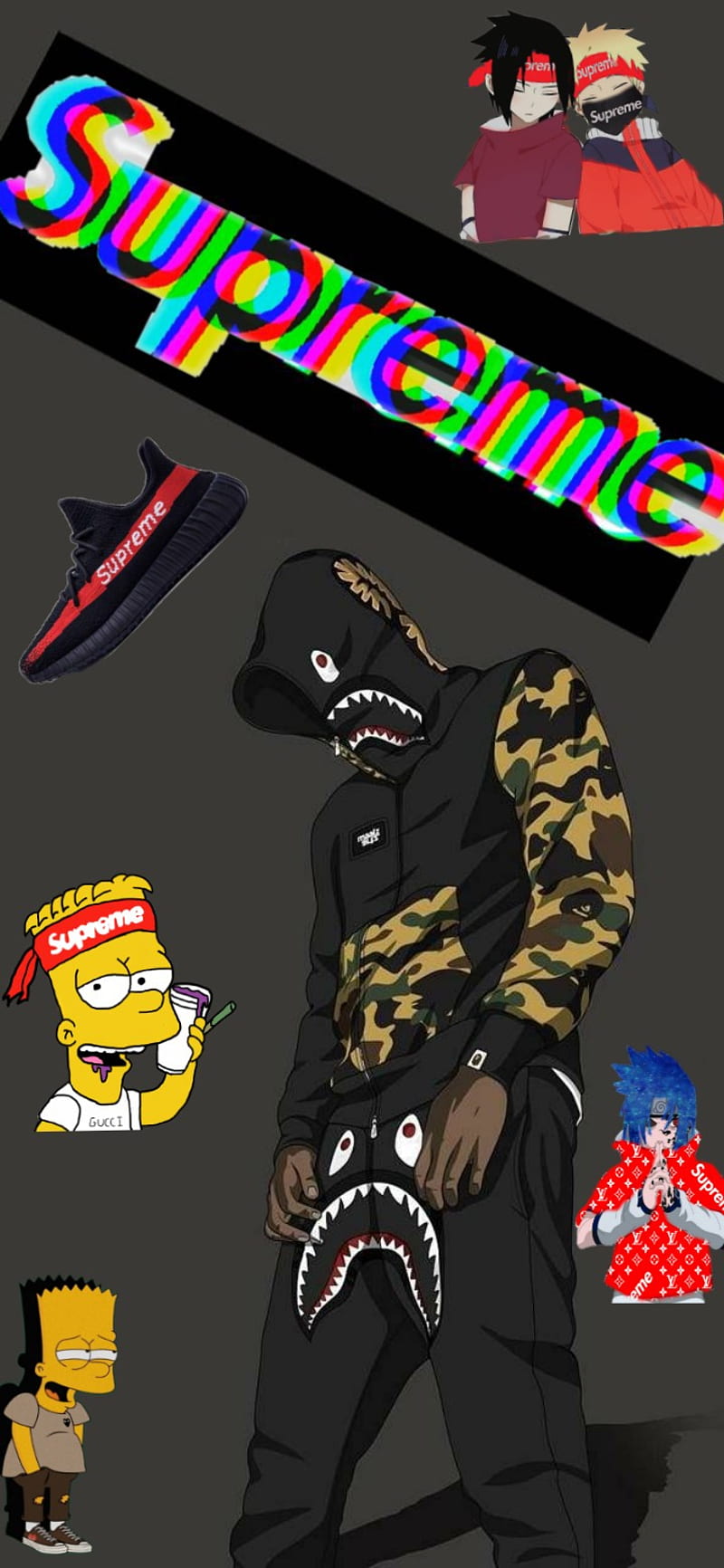 Naruto Bart Simpson Bape Supreme Wallpaper
