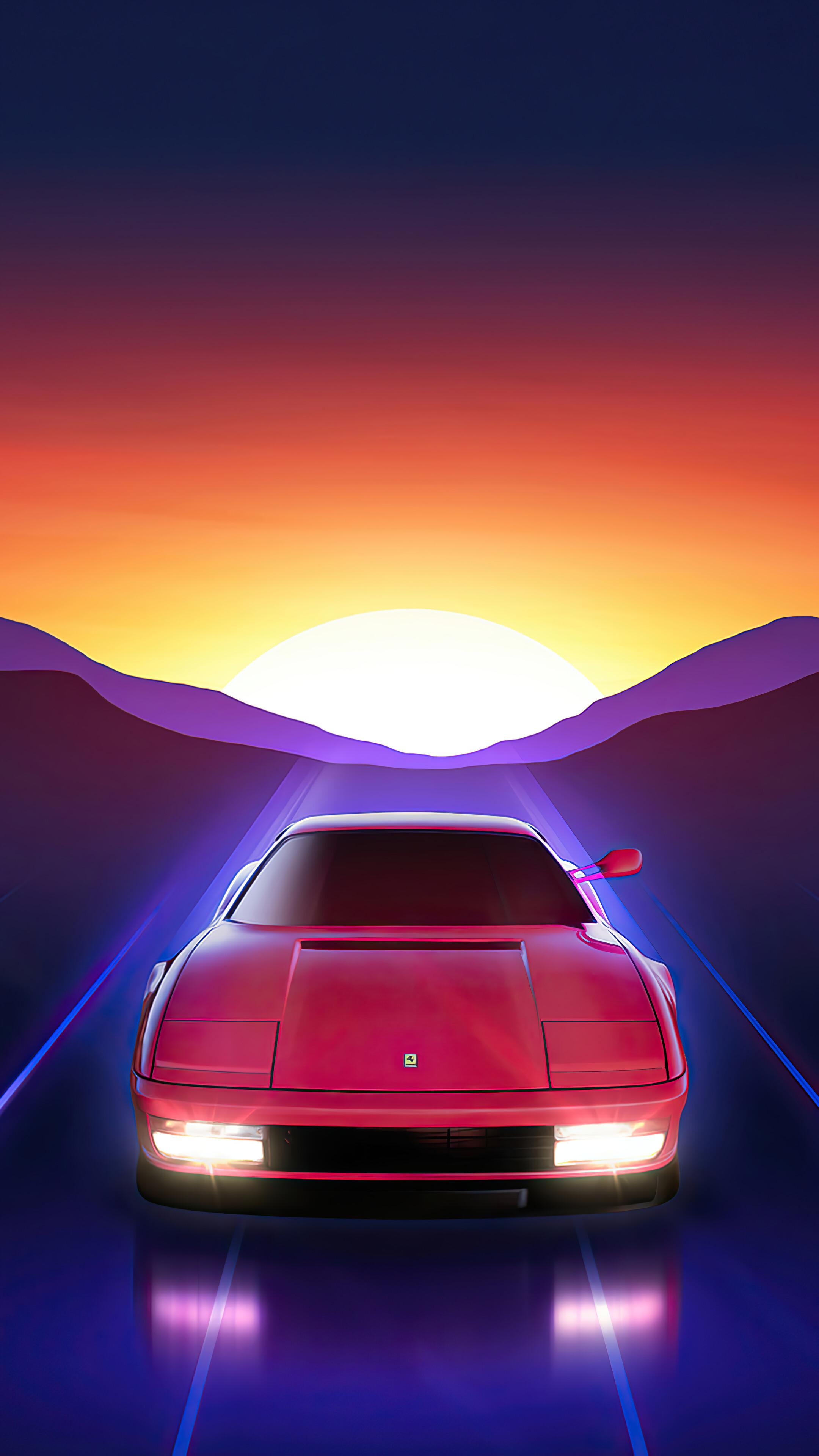 Ferrari Sports Car Sunrise Digital Art 4k Wallpaper