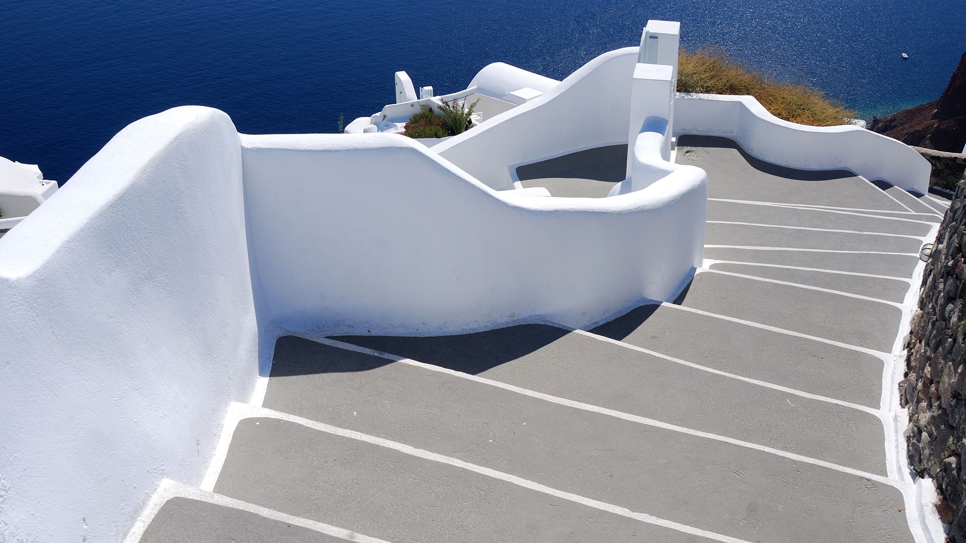 Stairs To Sea Santorini Village Of Oia Greece Windows