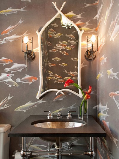 Fish Bathroom Wallpaper Grasscloth