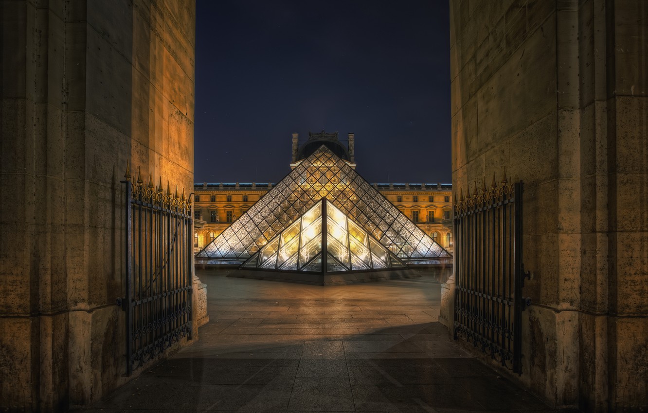 Wallpaper Night France Paris The Louvre
