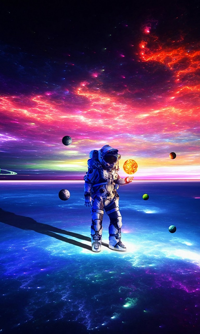 Cosmonaut walking on planets HD Wallpaper 768x1280   HD Wallpaper