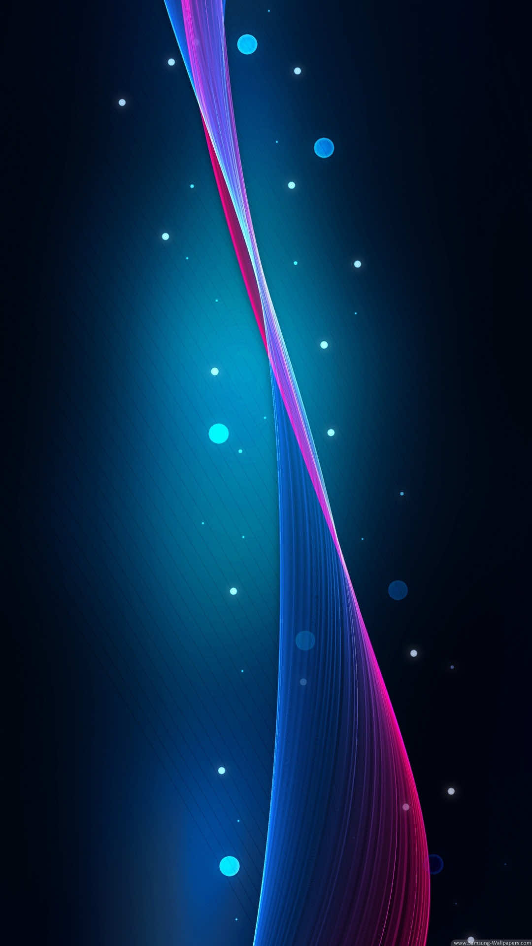 Abstract phone wallpaper with a swirling blue and pink ribbon of light against a dark blue background