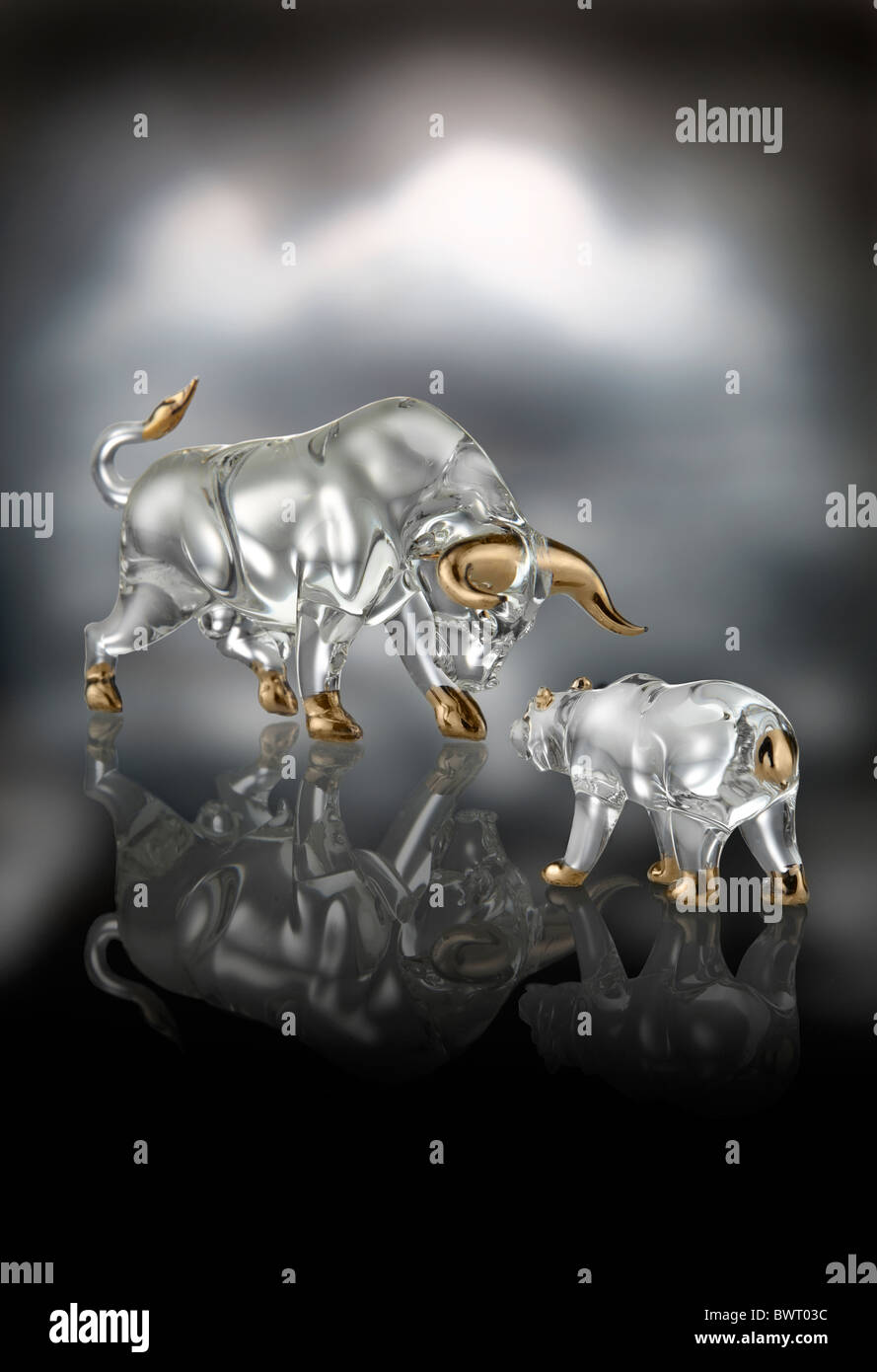 Bull Vs Bear Crystal Figurines Representing Financial Market