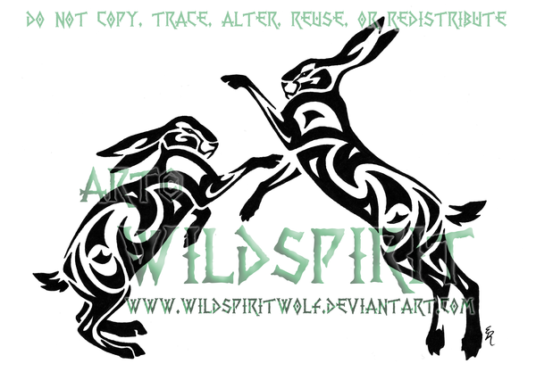 Boxing Hares Tribal Tattoo By Wildspiritwolf