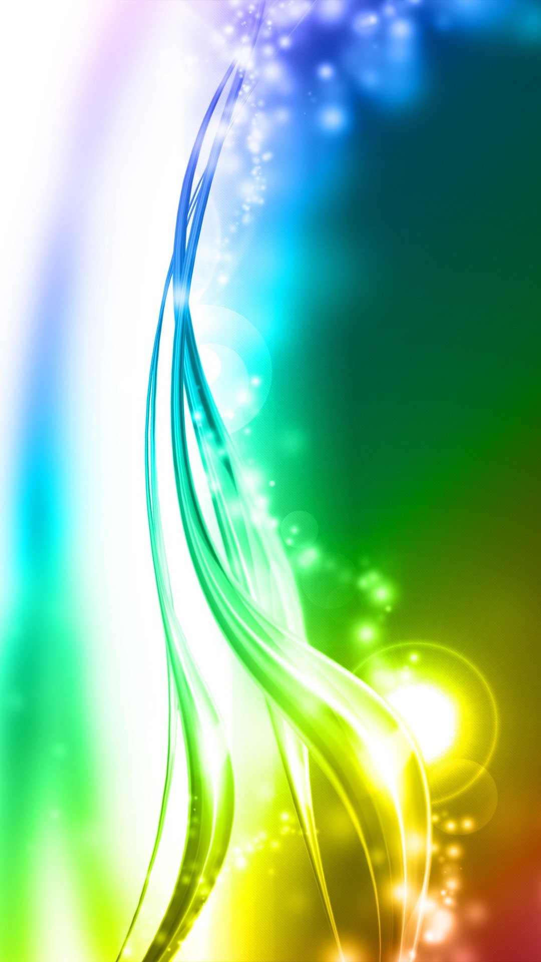Abstract colorful wallpaper for phone with flowing lines and glowing sparkles