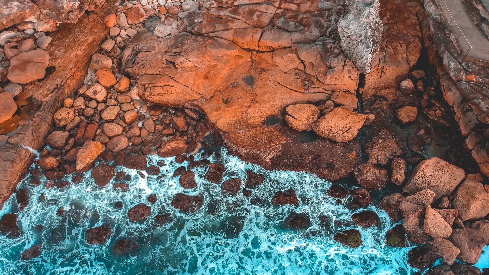 Aerial Of Rocky Coastline Bondi Beach New South Wales