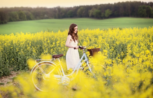 Wallpaper Mood Girl Smile Joy Dress Biking Sports Flowers