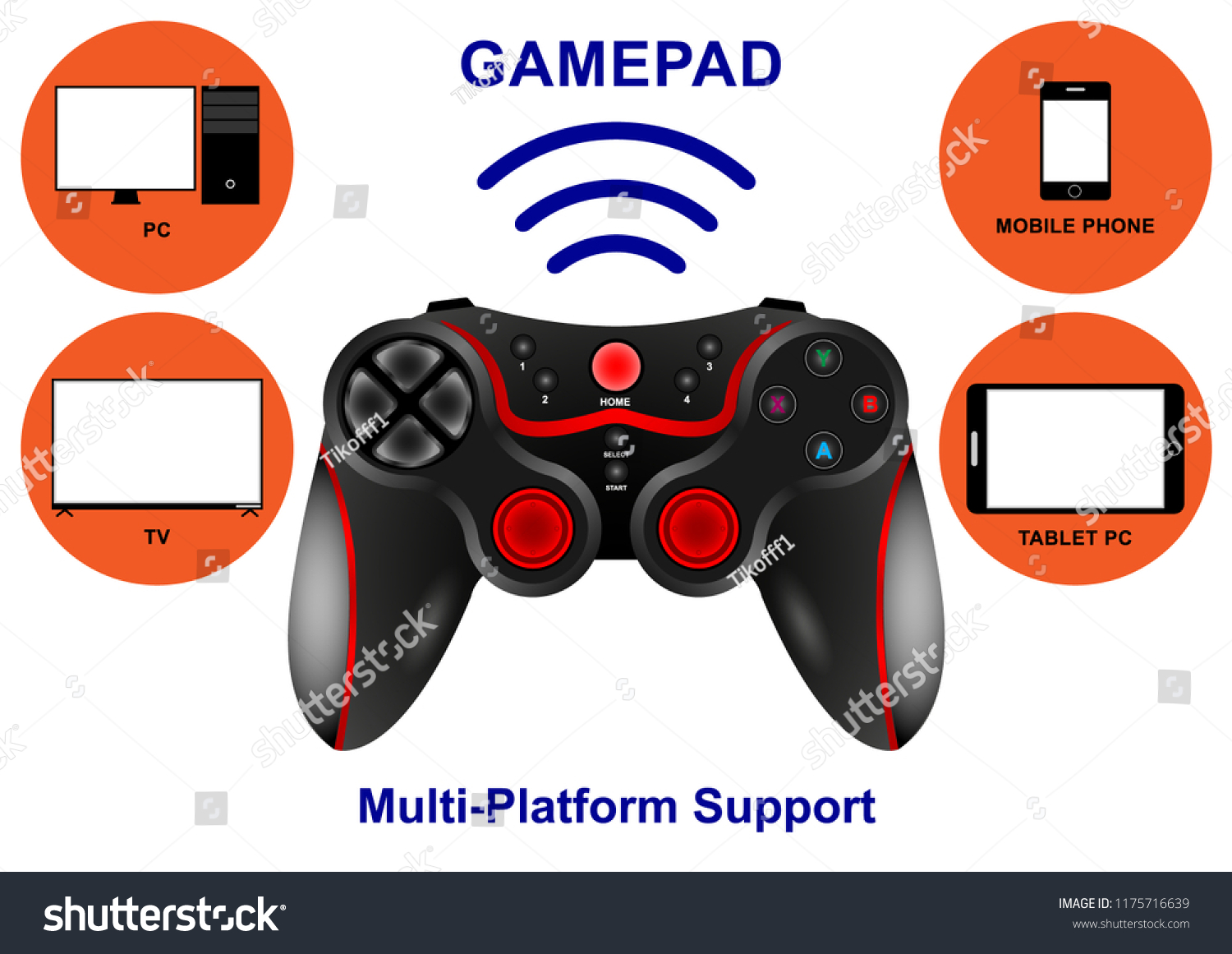 Realistic Wireless Gamepad Multiplatform Support Pc Stock Vector