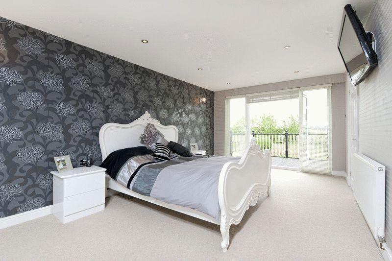 Black Grey Silver White Metallic Bedroom With Feature Wall Wallpaper