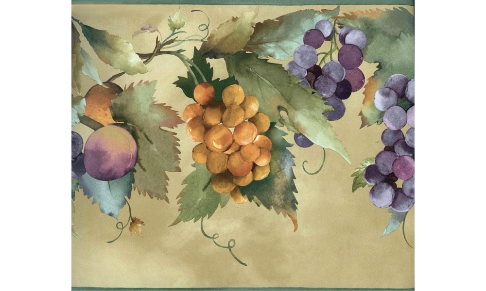 Home Fruits Orange Blue Grapes Wallpaper Border