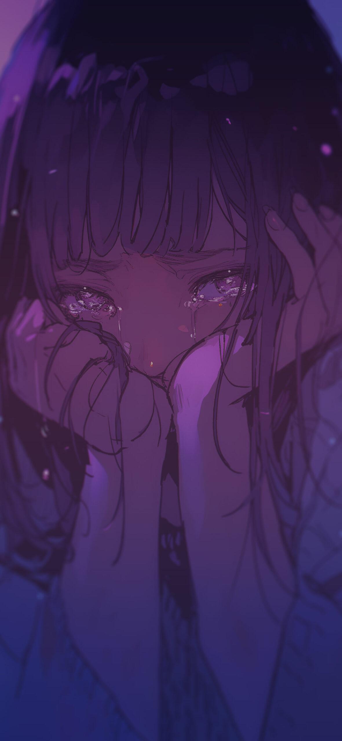 Crying Anime Girl Purple Wallpaper Sad For iPhone