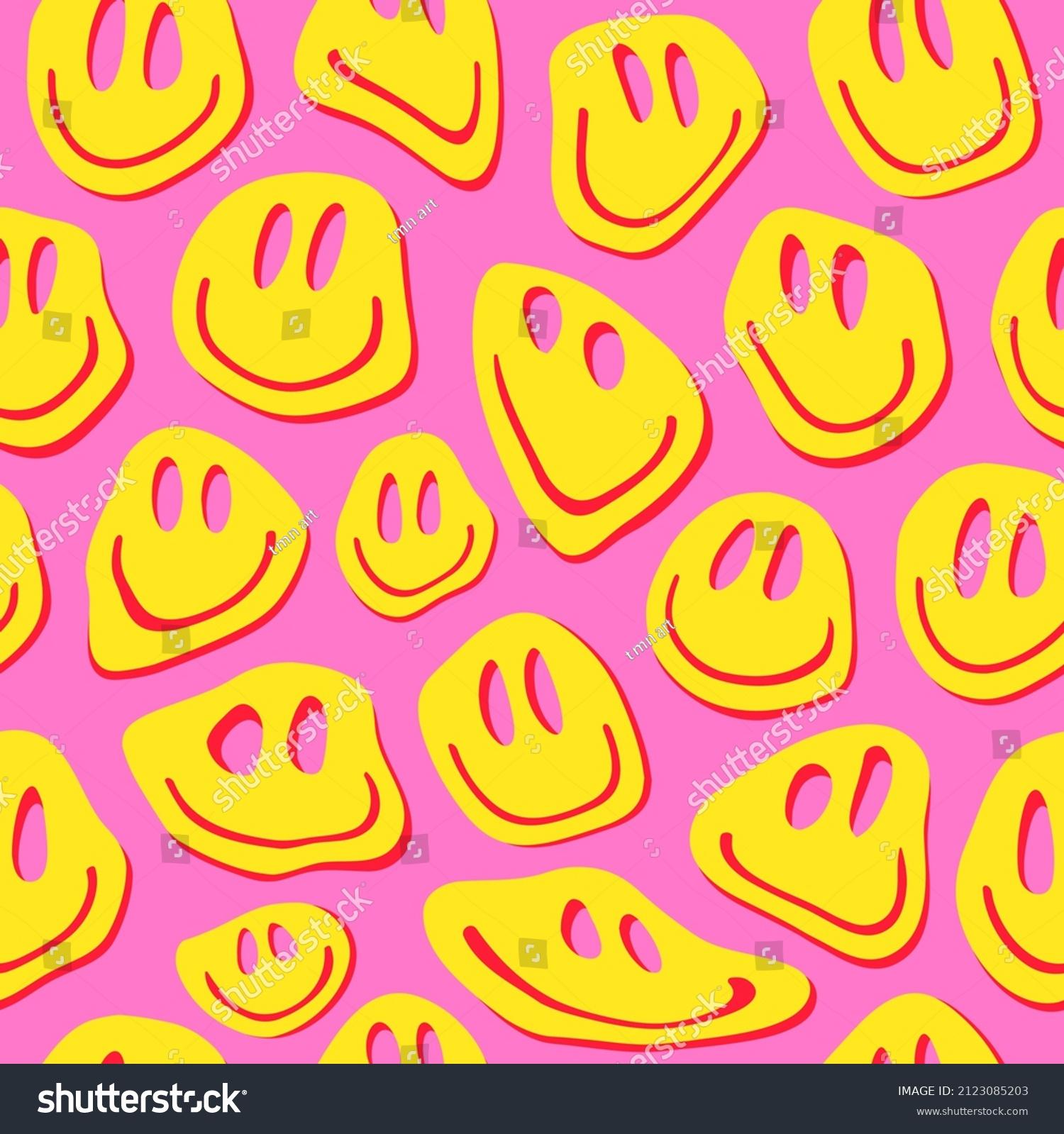 Cool Trendy Groovy Smile Seamless Pattern Stock Vector Royalty
