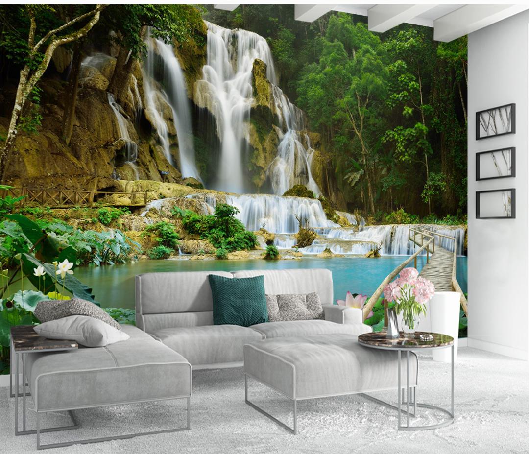 Custom Wallpaper 3d Landscape Waterfall Scenery Space Extended