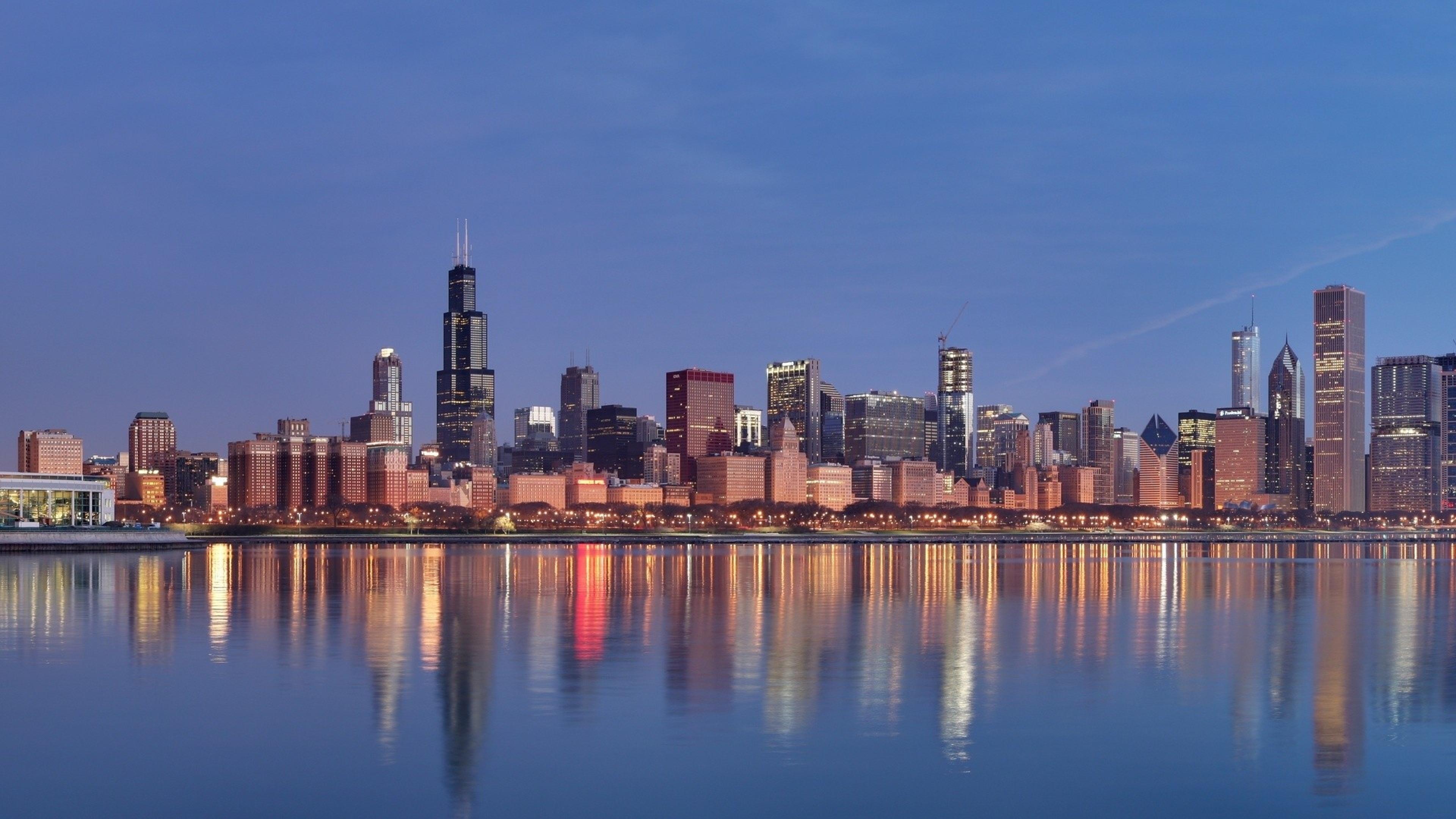 Chicago Panorama Beach Building Wallpaper Background