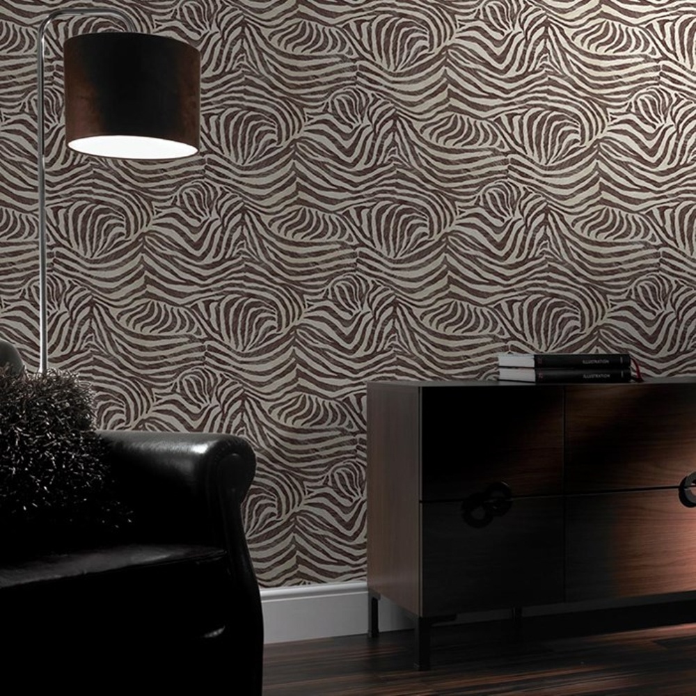 Brown Zebra Print Animal Faux Fur Pattern Textured Wallpaper