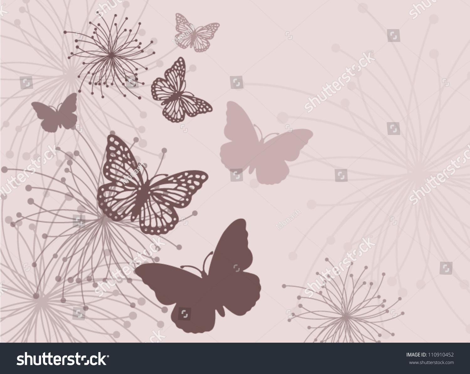 Abstract Wallpaper Butterflies Flowers Stock Vector Royalty