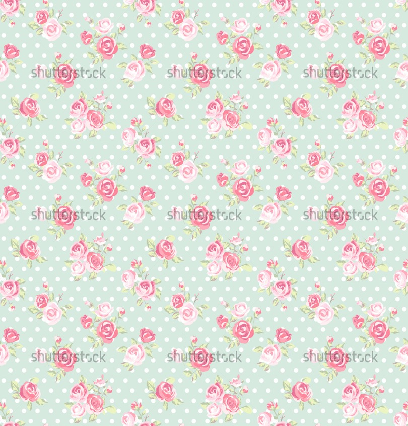 Image Of Seamless Cute Vintage Rose Flower Pattern Vector Background