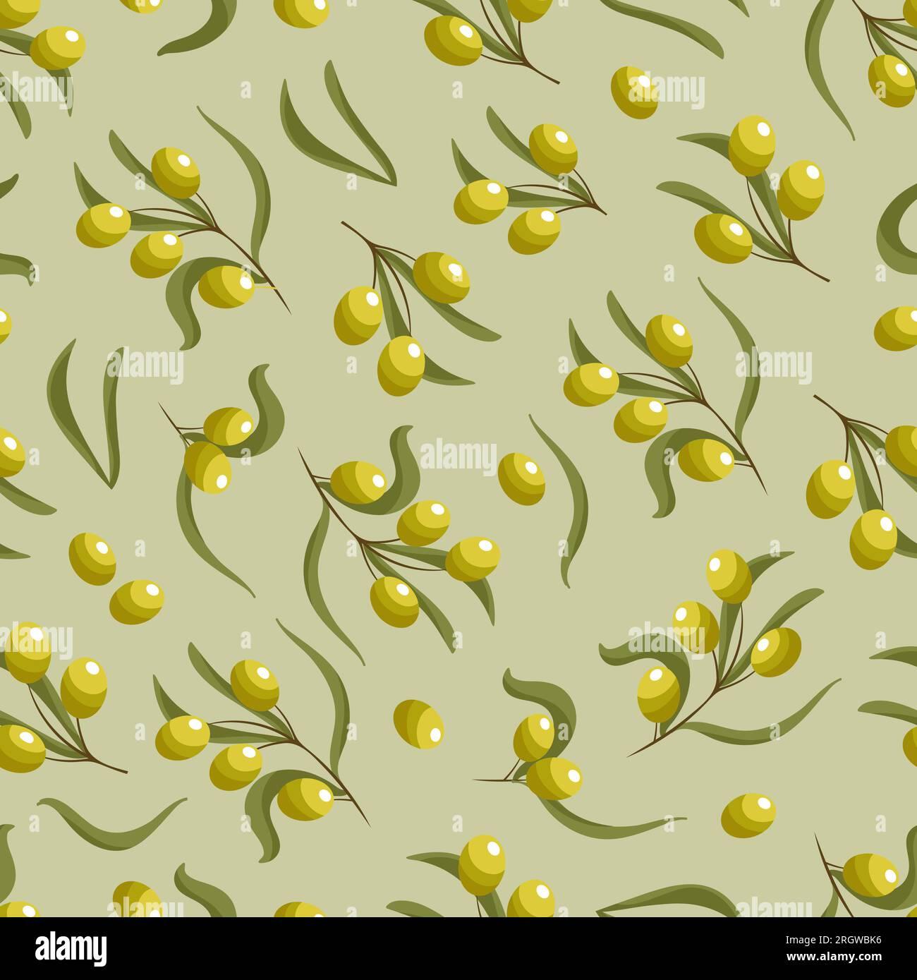 Olives Bright Summer Vegetable Vector Illustration Seamless