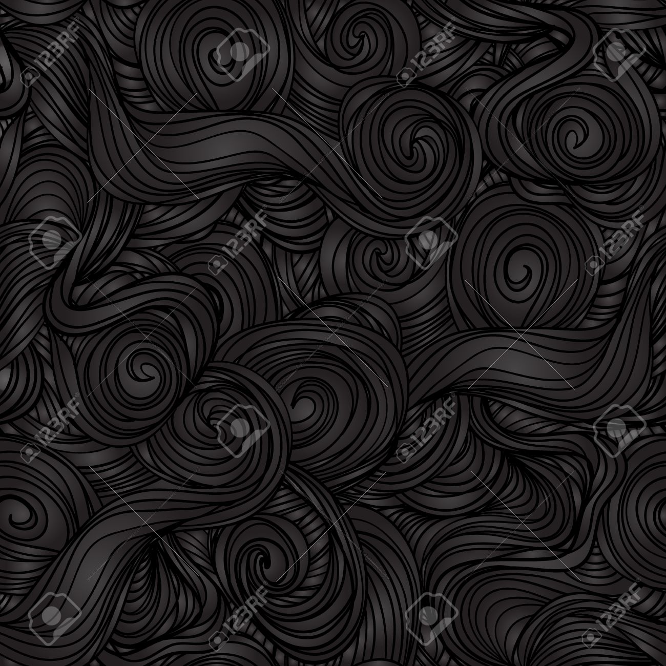 Seamless Dark Black Wave Hand Drawn Pattern Wallpaper Web
