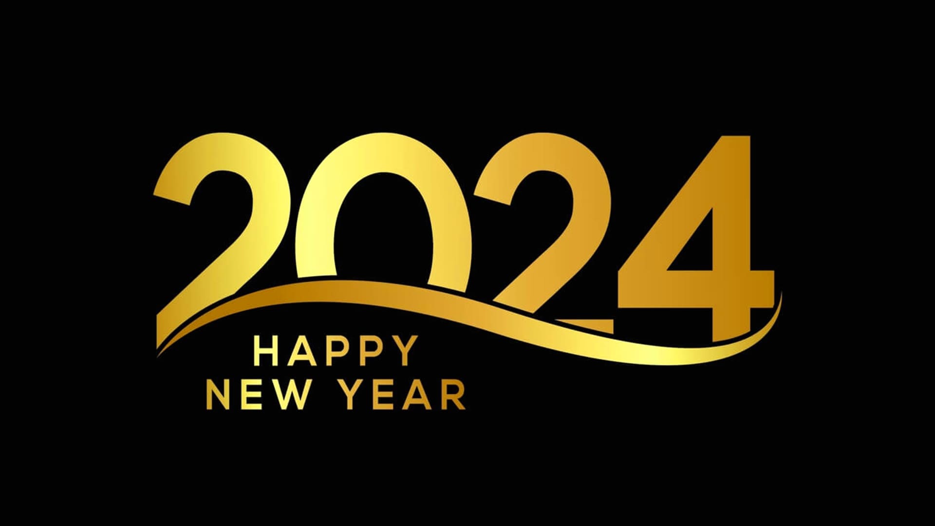 Elegant gold 2024 Happy New Year design on a black background
