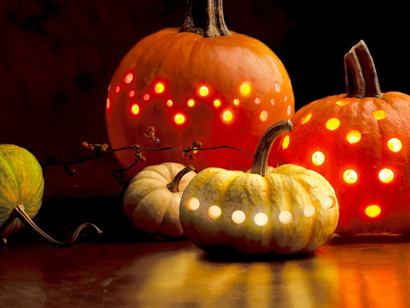 Autumn Halloween Circles Jack O Lantern Pumpkins Wallpaper
