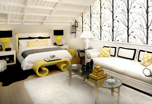 Yellow And Black Interiors Modern White Bedroom Decor