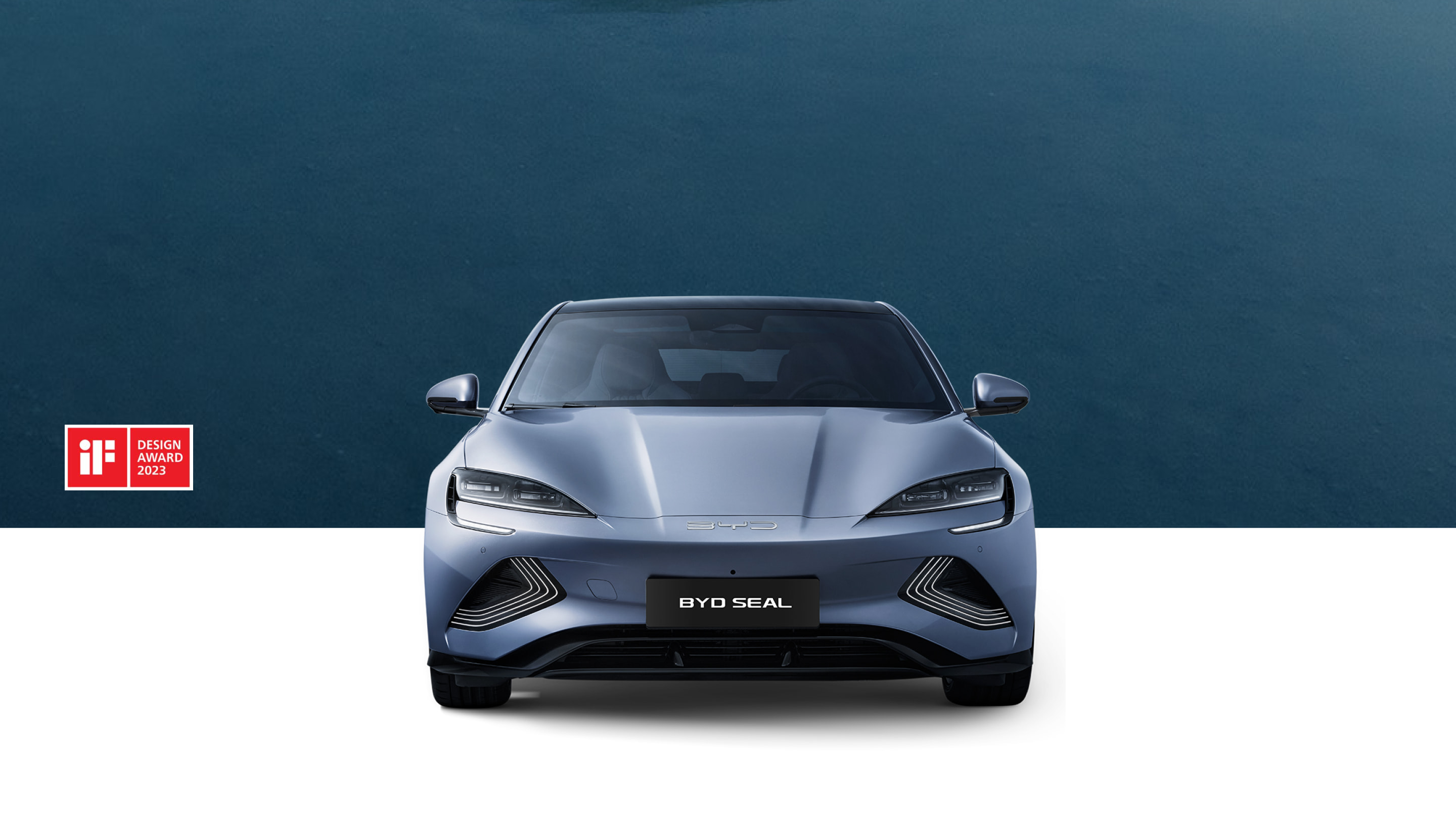 Front view of a BYD Seal electric car, showcasing its sleek design and modern features