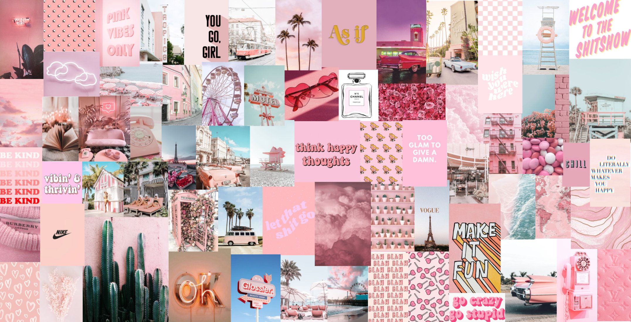 Trendy Light Pink Aesthetic Wall Collage Kit Digital Wallpaper