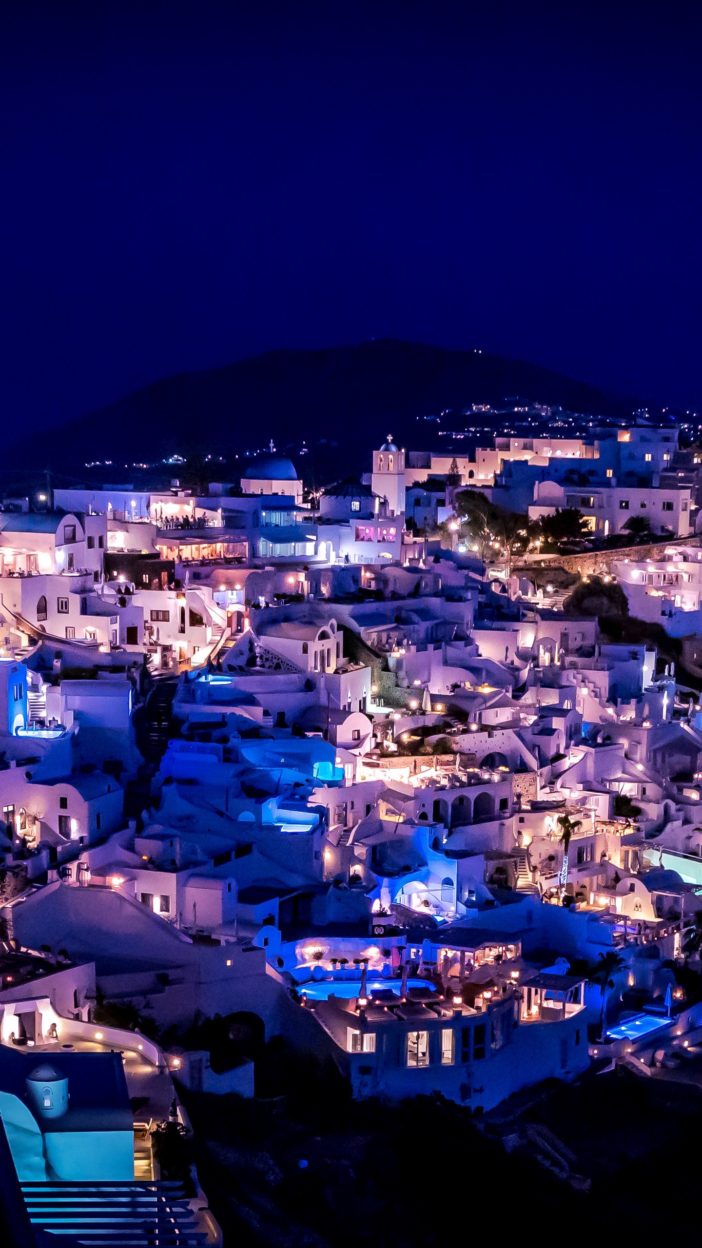 Wallpaper Santorini Greece Night City