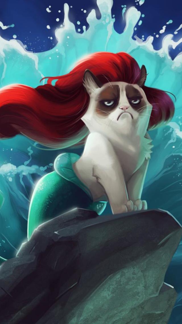 Grumpy Cat Little Mermaid Wallpaper For iPhone