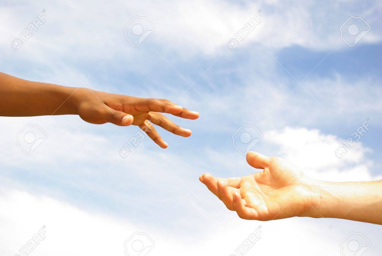 Helping Hand With The Sky Background Stock Photo Picture And