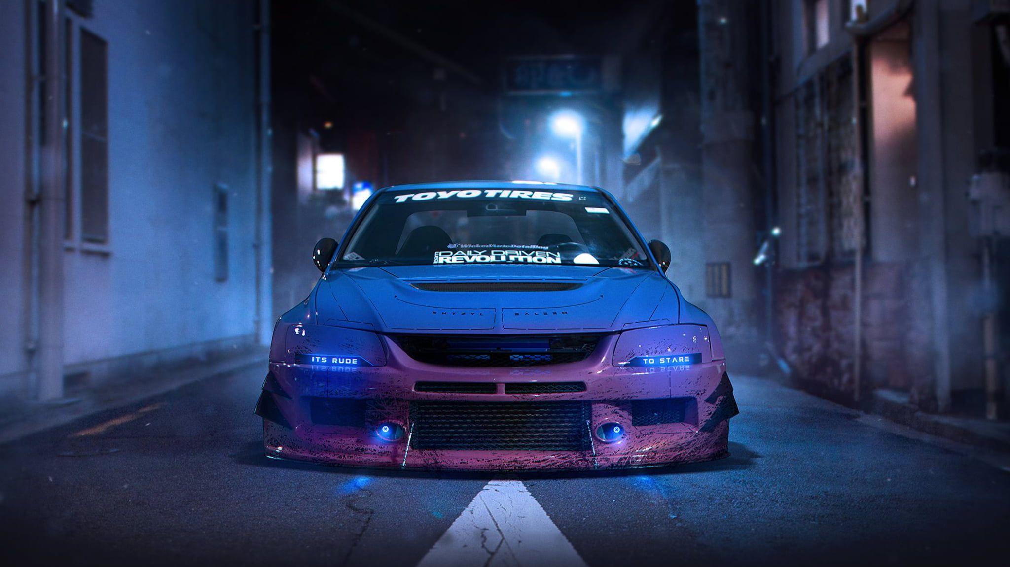 Purple And Blue Car Mitsubishi Lancer Evo Ix Japanese Cars